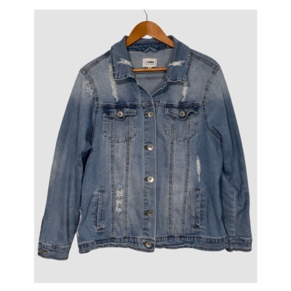 CI SONO Denim Blue Jean Ripped Distressed Trucker Jacket Size 1X